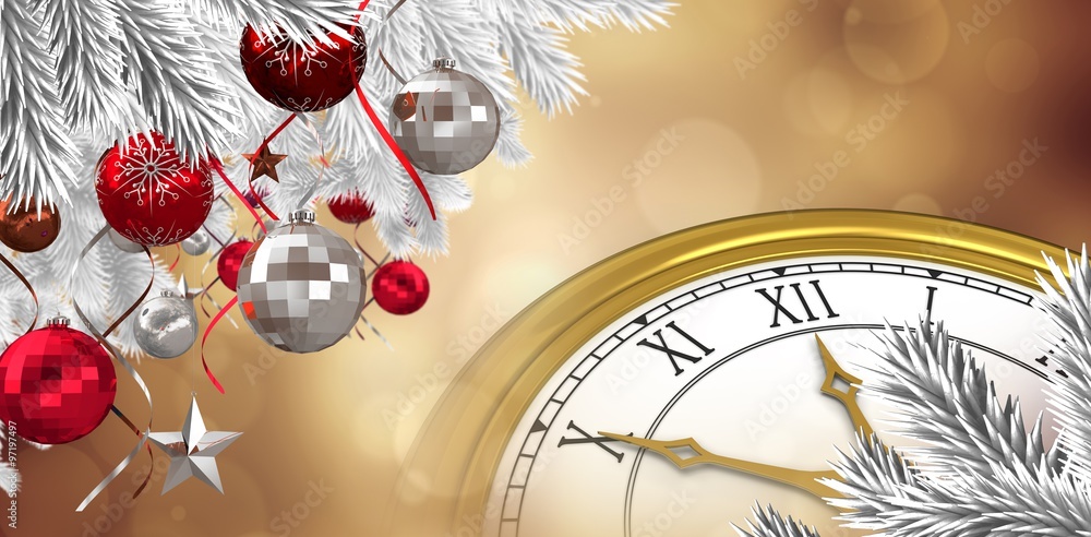 Poster composite image of christmas tree and clock