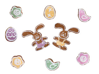 Rabbit, flower, bird and Easter egg shaped cookies