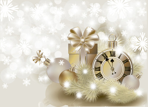 Merry Christmas & New year golden card, vector