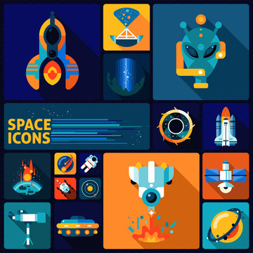Space icons flat set