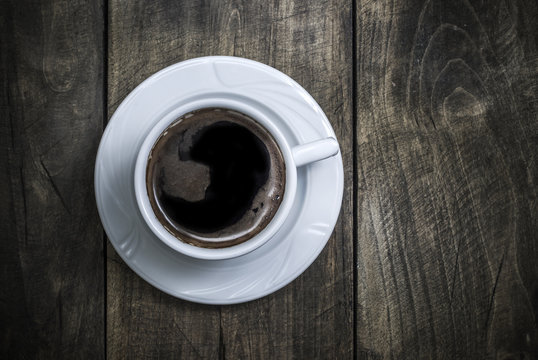 Overhead view of a freshly brewed mug of  black  coffee