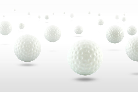 Group of golf balls on white background.