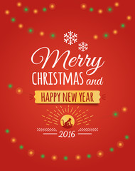 Merry christmas and Happy new year 2016 postcard, poster, banner. Vector illustration