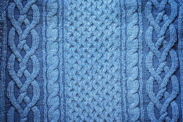Knitted woolen background, blue texture
