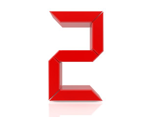 Digital red number 2 on white background 3d rendering