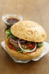 Chili burger with cilantro