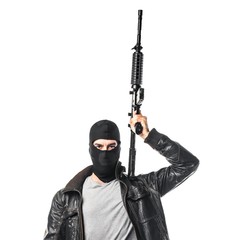 Robber holding a rifle