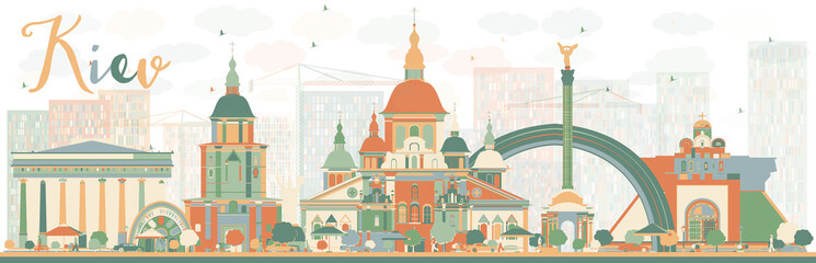 Abstract Kiev skyline with color landmarks. Some elements have transparency mode different from normal.