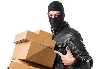Robber holding boxes