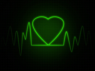 Heart monitor screen with green heart shape