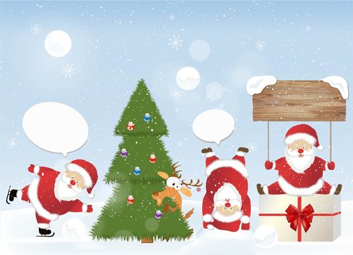 Christmas set - Santa Claus, emblems and other decorative elements. Vector illustration.