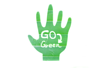 Banana leaf draw hand shape and write Go green