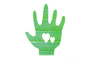 Banana leaf draw hand shape and heart