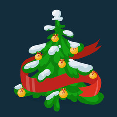 Christmas tree flat 3d isometric pixel art icon