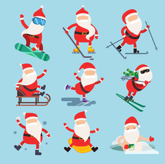 Cartoon extreme Santa winter sport illustration