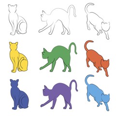 Colorful Cat silhouettes collection, unstroke path