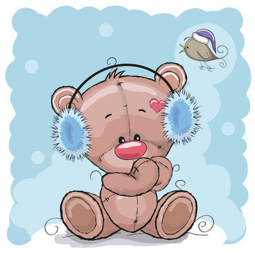 Bear in a fur headphones
