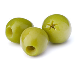 Green olives fruits isolated on white background cutout