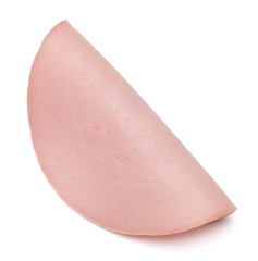 cooked boiled ham sausage or rolled bologna slices isolated on w