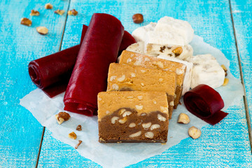 Traditional oriental sweets - chocolate sherbet, candy and cherr