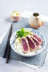 Tuna Tataki with Rice and Vegetable