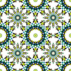 Gorgeous seamless pattern from blue Moroccan tiles, ornaments. 