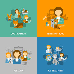 Veterinary clinic 4 flat icons square