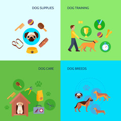 Dog  4 flat icons square banner 