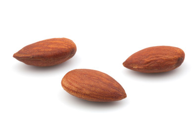 Almond nuts on the white background