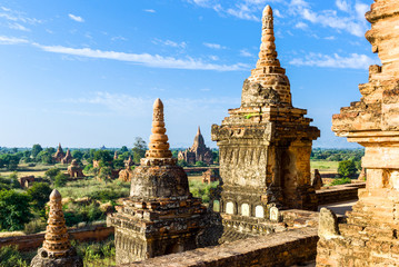 Myanmar, Bagan, the plain with thousand of 880-year old temple ruins.