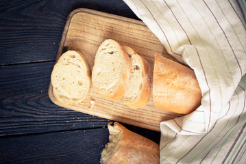 French bread on the wooden table