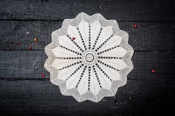 Retro wooden table with doily