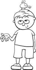 boy with bird coloring book