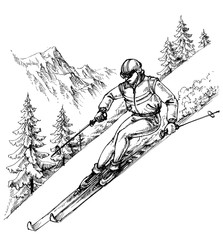 Skier in mountains landscape