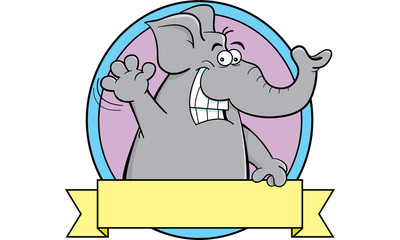 Cartoon illustration of an elephant with a banner sign.