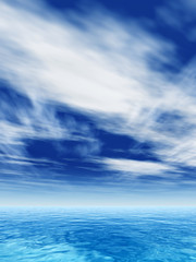 Conceptual sea or ocean water waves and sky cloudscape