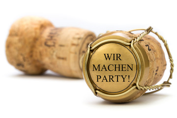 Wir machen Party! goldener Champagnerkorken