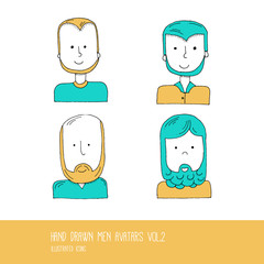 Set of Hand Drawn Flat Line Design People Icon avatars for Socia