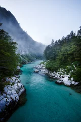 Gordijnen Emerald waters of the alpine river Soca in Slovenia © csimages