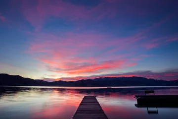 Fototapeten Sunrise at lake Attersee, Salzkammergut, Austria © csimages