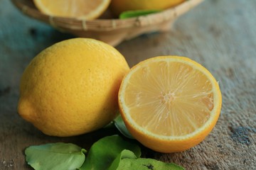 fresh lemon with leaves