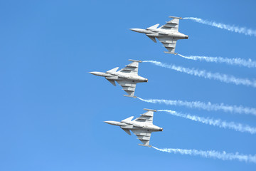 Fototapeta na wymiar F16 Gripen and August 1st Aerobatic team pilots