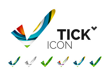 Obraz premium Set of abstract OK and tick icons, business logotype concepts, clean modern geometric design