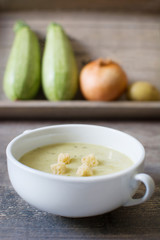 Zucchini soup with onion, garlic and potatoes