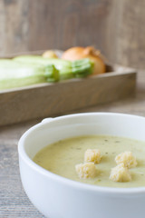 Zucchini soup with onion, garlic and potatoes
