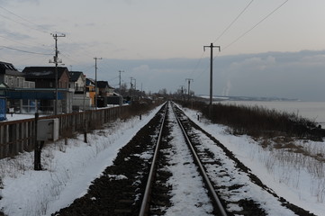 Fototapeta na wymiar Winter landscape with railroad