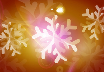 Christmas yellow abstract background with white transparent snowflakes