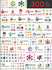 Fototapeta na wymiar Mega set of Christmas Logos. Abstract tree, snow and ball symbols. Vector illustration, icons and logotypes winter and New Year
