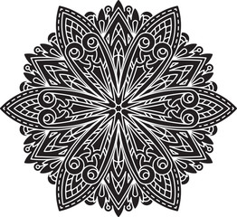 Abstract, vector black round lace design in mono line style - ma