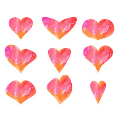 Set of beautiful watercolor hearts.Vector